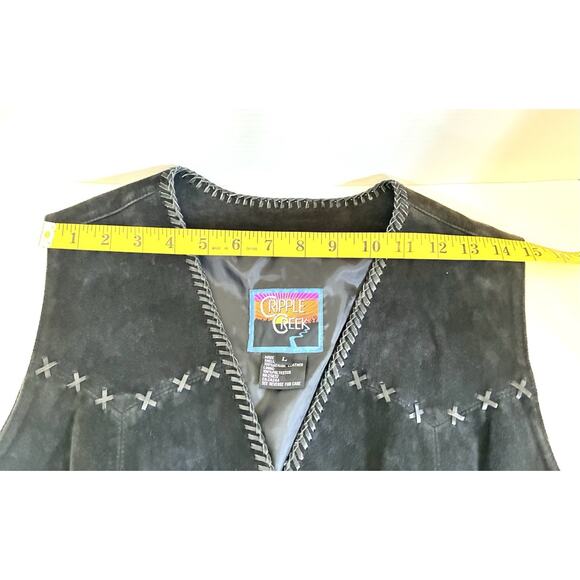 Cripple Creek Black Suede Leather Vest Snap Closure Western Pockets Womens Large - Picture 6 of 7